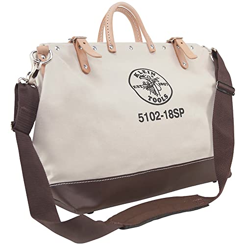 Klein Tools 5102-18SP Deluxe Canvas Tool Bag Made of Natural Canvas with 13 Interior Pockets and Detachable Shoulder Strap, 18-Inch