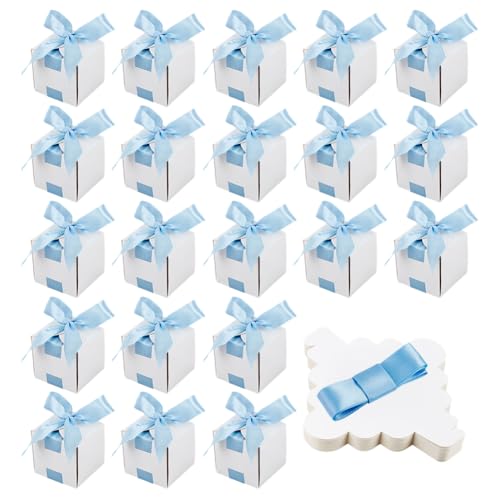 Boîtes à dragées pour baptême et anniversaire avec ruban bleu pastel 60 pièces