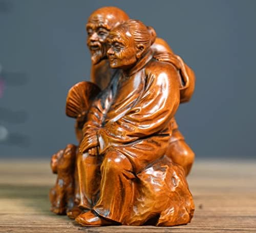 ZQ018- 12 x 9 X7.5 cm Stunning Hand Carved Boxwood Carving: Sweet Old Couple