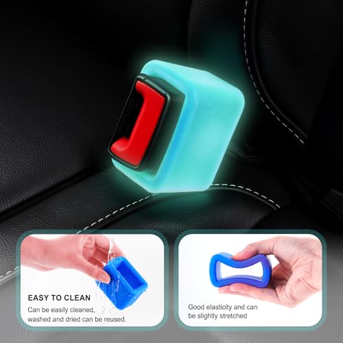 Image of Amiss 2PCS Seat Belt Buckle Holder, Universal Silicone Rear Seat Belt Booster & Fixer for Easy Access, Keeping Receptacle Upright, Car Accessories-Fits Most Cars, Glow in The Dark (Fluorescent Blue)