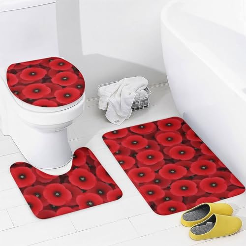 Rideau de douche imperméable et tapis antidérapant coquelicots pour douche