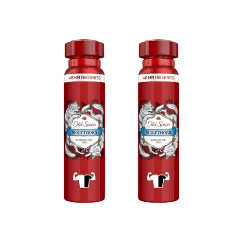 Old Spice Wolfthorn Men's Deodorant Body Spray, 150 ml (5.07 fl oz), Invisible Anti-Perspirant Aerosol, Long-Lasting Odor & Sweat Protection, Woody Masculine Scent, Pack of 2