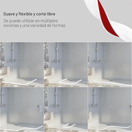 Miniatura 5 de Fentar Barrera De Agua Para Ducha, 2m Goma Mampara Flexible Contra El Moho, Vierteaguas Mampara, Perfil Silicona, Para Baño Fregadero De Suelo Bañera