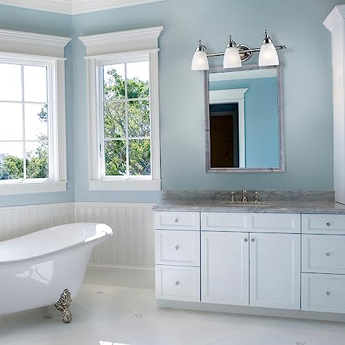 GLOBE Electric 50783 3-Light Vanity Light, Satin Nickel Finish, Alabaster Glass Shades, 23-Inch Bathroom Wall Fixture, E26 Base, Easy Installation – Image 3