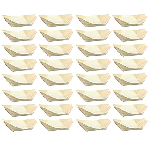 50Pcs Mini Wooden Sushi Boats Disposable Food Serving Trays for Snacks, Canapes, Sushi, and Party Catering - 3.34X2.36X1.18 Inch