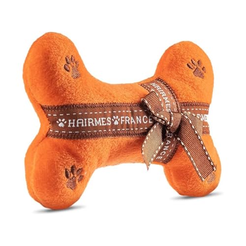 Dog Diggin Designs Hairmes Plush Dog Toy Bone | Luxury-Inspired Parody Designer Bone with Squeaker, Soft Plush Chew & Play Dog Toy – Prêt-à-Porter Play! - Image 3