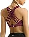 QUEENIEKE Women's Medium Support Strappy Back Energy Sport Bra Cotton Feel Size M Color Rose Red
