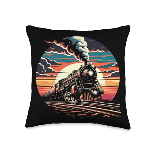 Vintage Steam Engine Train Locomotive Cool Sunset Railroad Throw Pillow