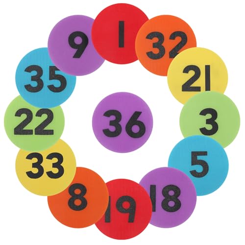 36Pcs Carpet Spot Markers Windspeed 6 Colors Carpet Markers for Number Spot Floor Dots with 1-36 Numbers (36)