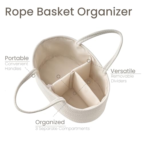 Image of Diaper Caddy Organizer, Empty Gift Basket for Newborn Essentials, Baby Storage Basket, Stylish Gift Bag for Baby Shower, Boys and Girls - Large, Off White