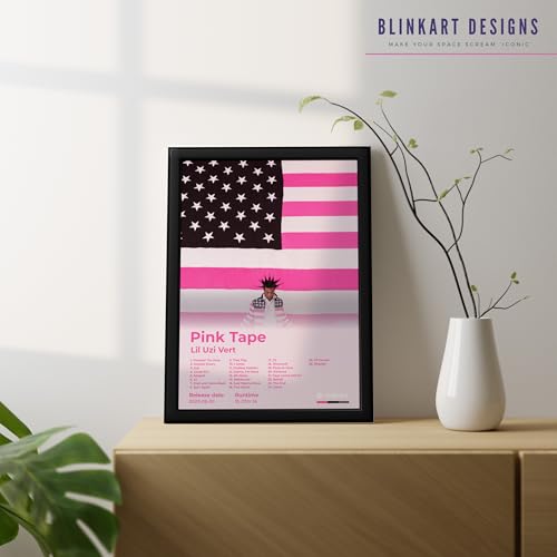 Image of BLINKART lil uzi vert - Pink Tape Wall Photo Frames | Wall Art for Bedroom, Living Room, Studio or Office | Album Cover Print with Spotify Song Link QR Code | Gift for Fans - 8x12 In