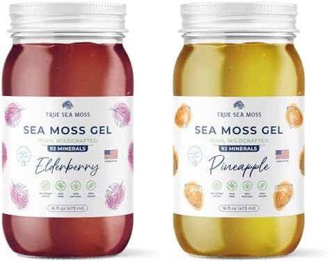 TrueSeaMoss Wildcrafted Irish Sea Moss Gel - Elderberry and Pineapple Bundle - Made with Dried Seaweed - Seamoss (Pack of 2)