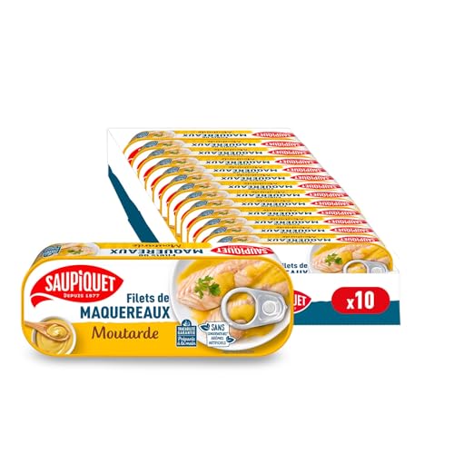 SAUPIQUET - Filets de Maquereaux à la Moutarde - Riches en Oméga 3 - Issus d'une Pêche Traçabilité Garantie - 10 Conserves (169 g)