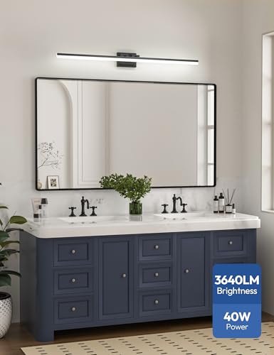 Image of VOLISUN Modern Bathroom Vanity Light 48 inch, 40W Dimmable 5CCT Led Bathroom Light Fixture Over Mirror, Black Bar Vanity Light for Bathrooms Mirror Cabinets Bedroom