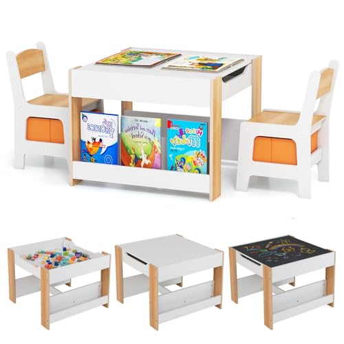 LIFEZEAL Kindertisch mit 2 Stühlen, 3 in 1 Maltisch & Aktivitätstisch &...