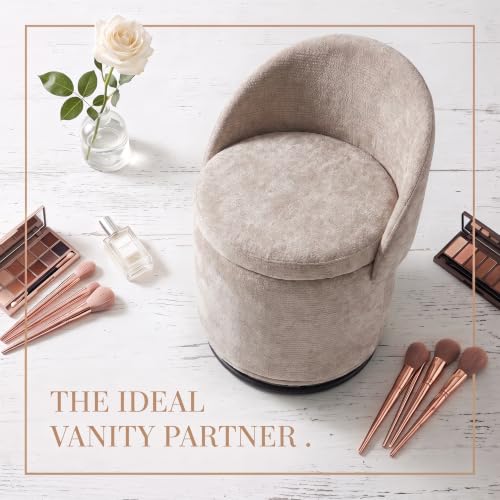 HNY Swivel Vanity Chair with Storage and Folding Back, Oatmeal - image 5