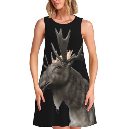 Robe d'été sans manches à imprimé élan pour femme avec poches