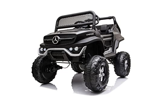 FINOOS Buggy 4x4 Voiture électrique Enfant Mercedes Unimog 12V, avec télécommande 2.4Ghz, Siège en Cuir et Roues en Gomme (EVA) 4 x Moteur 12V 45W,...