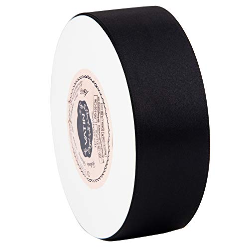 Vatin Solid Color Double Faced Black Satin Ribbon 1-1/2" Wide 50-Yards Long Perfect For Wedding Decor, Crafts, Bow Making, Sewing, Gift Package Wrapping And Other Projects #TOP2
