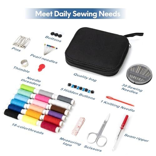 Image of Sewing Kit Basic for Adults, 87 Pcs Sewing Kit with Needle and Thread, Sewing Supplies Portable Travel Emergency Repair Kit for Beginners Home DIY, Gift for Mom and Grandma OKOMER