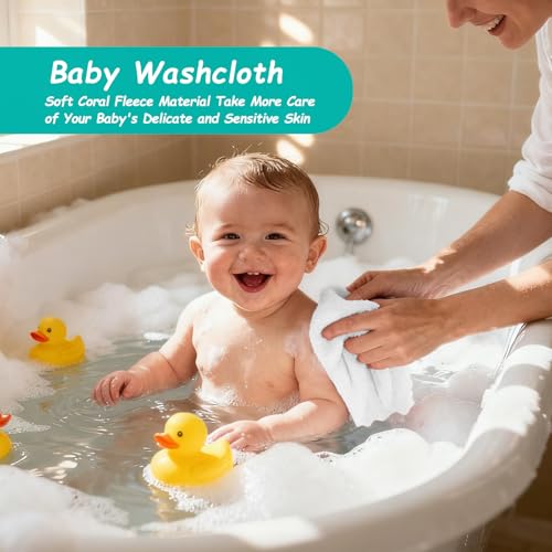 Image of HOMEXCEL Baby Washcloths 12 Pack-Microfiber Coral Fleece Baby Bath Face Towel 7 x 9 Inch Extra Absorbent Soft Burp Cloth and Wash Cloths for Newborn-Infants and Toddlers,White