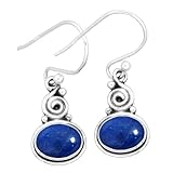 Pendientes colgantes de plata de ley 925 con lapislázuli azul de Jeweloporium para mujer, joyería bohemia de piedra ovalada natural.