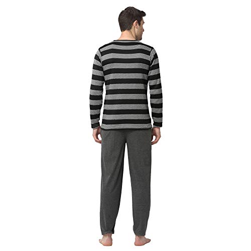Image of Mack Jonney Men Cotton Blend Relaxed Night Suit Co-Ord Set with Round Neck Full Sleeve T-Shirt and Track Pant-Vj-Mns-Ttp-Group27
