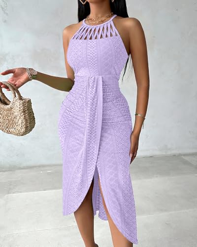 Image of CHICME Womens Summer Halter Ruched Bodycon Long Dresses