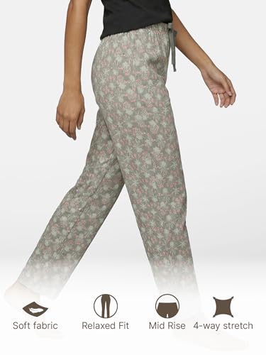 Image of Enamor Mid Rise Full Length Adjustable Drawstring Hangout Pant for Women - Relaxed Fit, Combed Cotton - E4A5