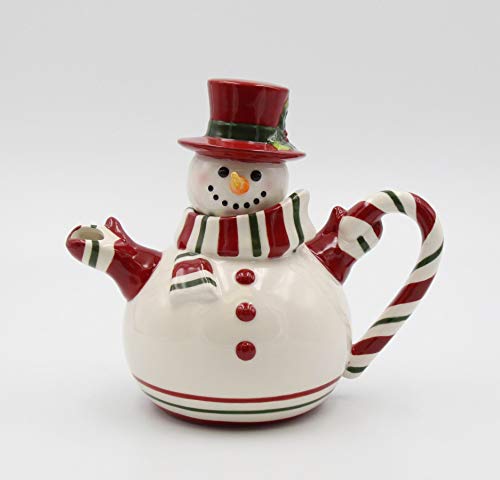 Fine Ceramic Snowman Wearing Scarf Design Teapot, 9-3/8" L #TOP4