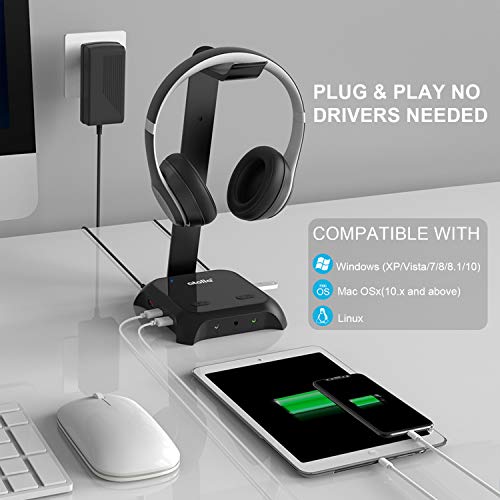 Usb Hub, Atolla Usb 3.0 Hub With Headphone Stand, Powered Usb Hub With 3 Usb 3.0 Ports And 3 Usb Charging Ports, 3.5Mm Aux Ports With On/Off Switches, And 12V/2.5A Power Adapter #TOP1