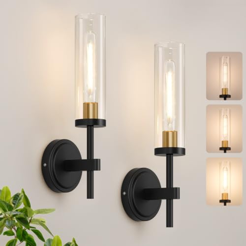 Image of Battery Operated Wall Sconce Set of 2,Black and Gold Wireless Rechargeable Wall Lighting Fixtures with Remote Control,Dimmable Wall Light for Bathroom ,Vanity, Living Room, Bedroom, Hallway, Stairway
