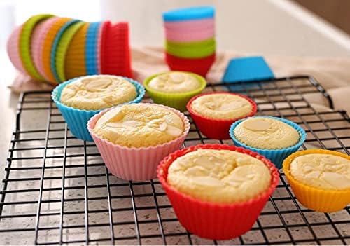 Mizikuu 24 Stuks Siliconen Muffinvormpjes - 6 Soorten Vormpjes in 4 Kleuren Cupcakevormpjes Met Antiaanbaklaag Voor Cake, Crème en Pudding