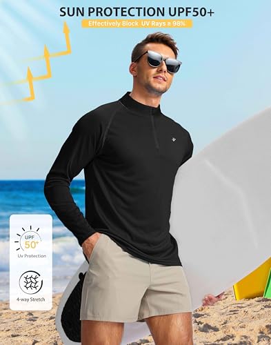 Pudolla Men's Long Sleeve Sun Shirts 1/4 Zip UV SPF UPF 50+ Rash Guard Fishing Running Hiking Outdoor Shirts2