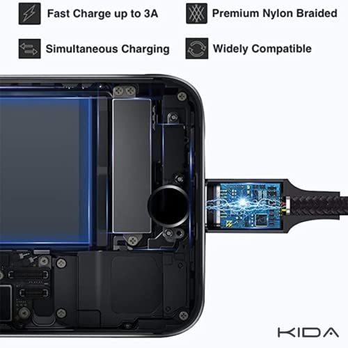 Image of KIDA 2 in 1 Cable 60W PD USB C TO USB C Cable / 20W iOS Nylon Braided Fast Charging Cable Compatible with MacBook iPad Pro Air iPhone 14 13 12 11 Galaxy S22 S21-1.25M (Black)