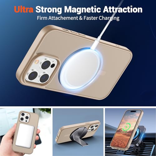 Image of SUPFINE Magnetic for iPhone 14 Pro Case(Compatible with MagSafe)(Military Grade Drop Protection) Slim Translucent Matte Shockproof with Anti-Fingerprint Phone Case,Desert Gold