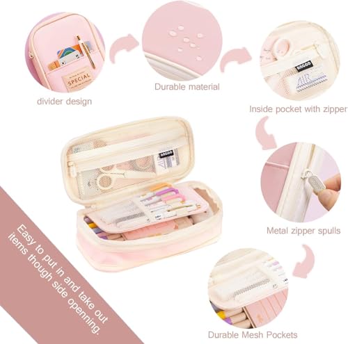 Image of Large Capacity Pencil Case Pouch, Cute Aesthetic Big Capacity Zipper Cases Pen Portable Office Stationery Makeup Bag, Desk Organizer for College Adults Women Men (CR-Pink)