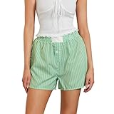 IYOWEL Y2K ボクサーショーツ 女性用 ローウエスト チェック柄 ラウンジショーツ 伸縮性 キュート ギンガム パジャマ ボトム, S-ライトグリーン, XX-Large