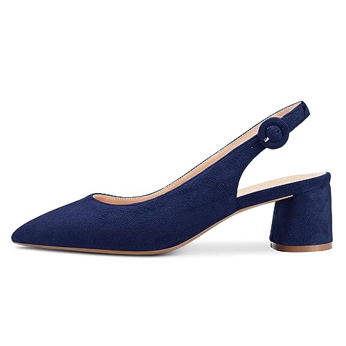 FOWT Women Pointed Toe Slip On Pumps Trendy Block Low Heel Slingback Comfy Daily Dress Office Business Shoes Size 4-16 US2