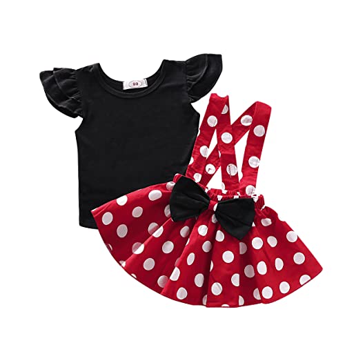 Baby Girls Skirts Set Ruffle Cloth +Polka Dot Overall Dress Bow Polka Dot Skirt Set (Short Sleeve, 2-3 T)