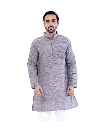 Image of Galaxie India - Men's Khadie Cotton Relaxed Kurta - Dark Grey Color