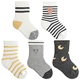 PBHPBH Adorable Baby Socks, Cartoon Stripe Calf Socks for Infants, Loose Mouth Design for Comfort, Spring & Autumn, 5 Pack (US, Age, 0 Months, 1 Year, Grey)