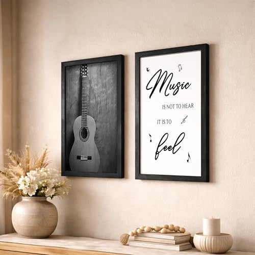 Image of No Worries Guitar wall painting and posters with frame for wall decor Music quote framed poster / Painting for Living Room / Bed Room / Drawing Room / Office, etc. Modern art Framed Painting Set of 2 ( Art-20, 10x13inch)
