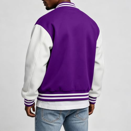 Varsity Jacket for Men Button Down Fleece Streetwear Bomber Jacket - image 5