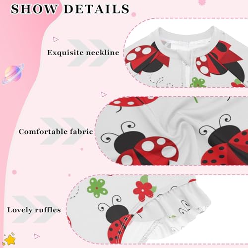 Image of Cartoon Animal Colorful Ladybug Baby Girl Bathing Suit Long Sleeve UPF 50+ One Piece Toddler Swimsuit Size 4t