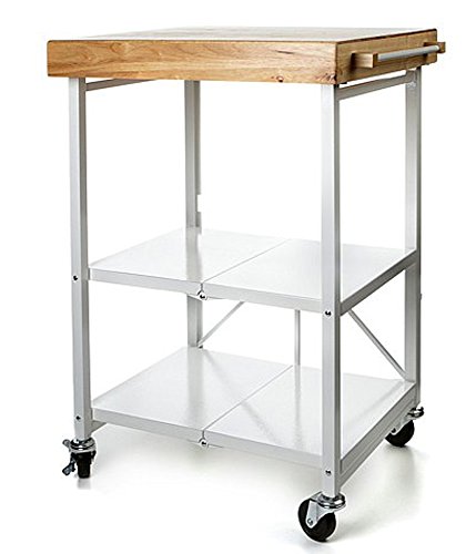 Origami Foldable Kitchen Island Cart, Rolling Storage Table Organizer with Wheels, White