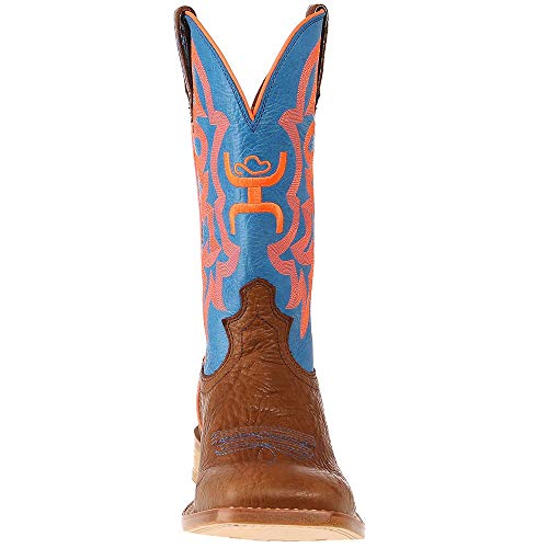 Twisted X Men’s 12″ Ws Toe Hooey Boot - Western Pull-On Boots - Cognac Bull Hide & Neon Blue, 14 D #TOP1