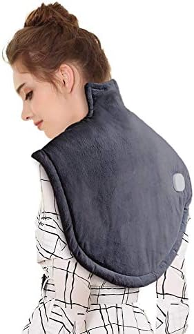 Extra Large Neck and Shoulder Heating Pad, Electric Heating Wrap for Back Pain, Fast Heating Technology, Auto Shut Off, 6 Temperature Settings, (25" x 26") Gray by Sunbag