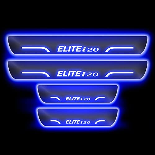 Royal Blue Black Beauty Base LED Illuminated Door Sill Plates, Compatible for Hyundai I-20 Elite All Models - Set of 4 Pieces