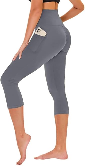 TNNZEET Capri Leggings for Women - Tummy Control Black Leggings with Pockets High Waisted Yoga Pants Workout Cycling Leggings